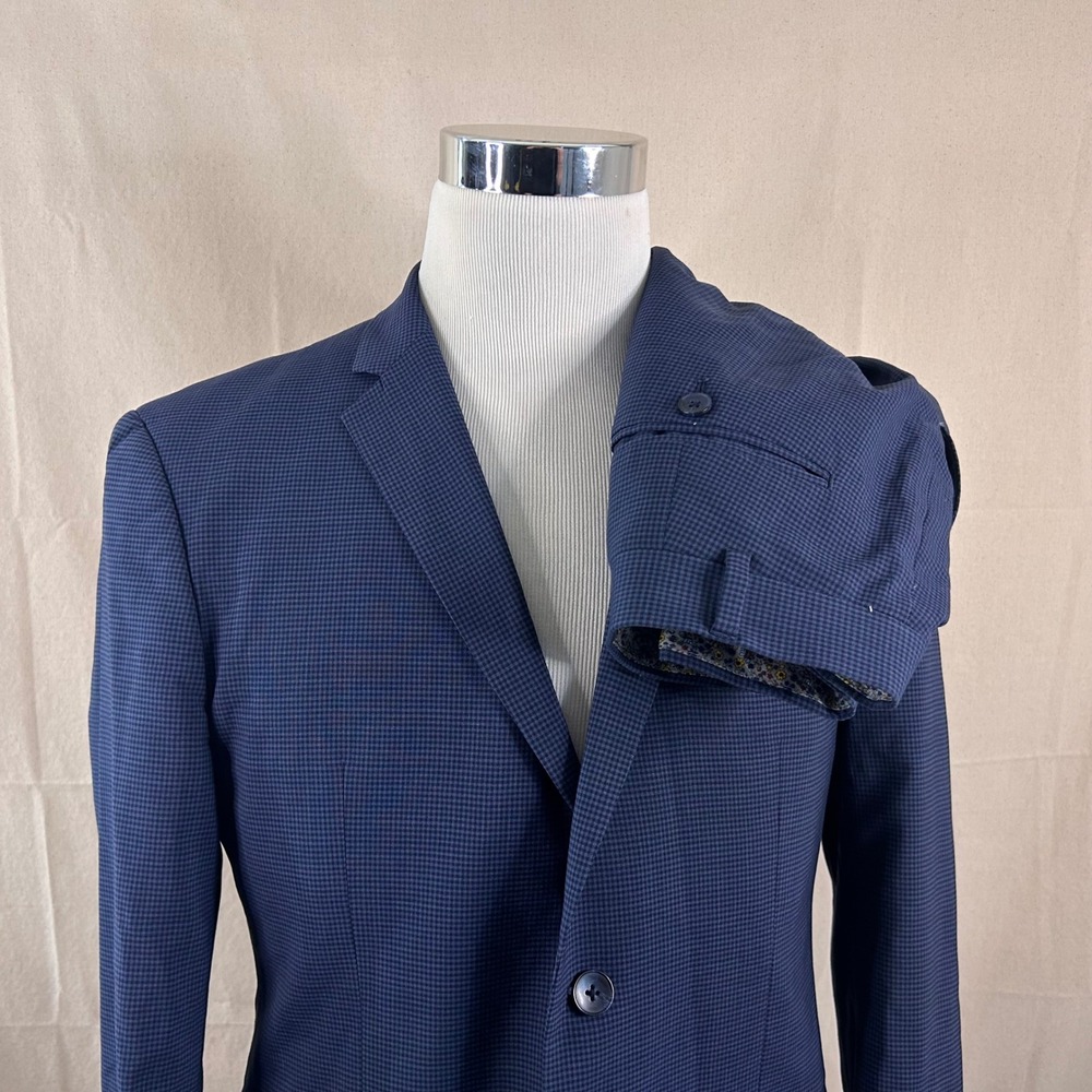 Original Penguin 40R Suit 36x29 Wool Blend Blue Check Two Button Double Vented